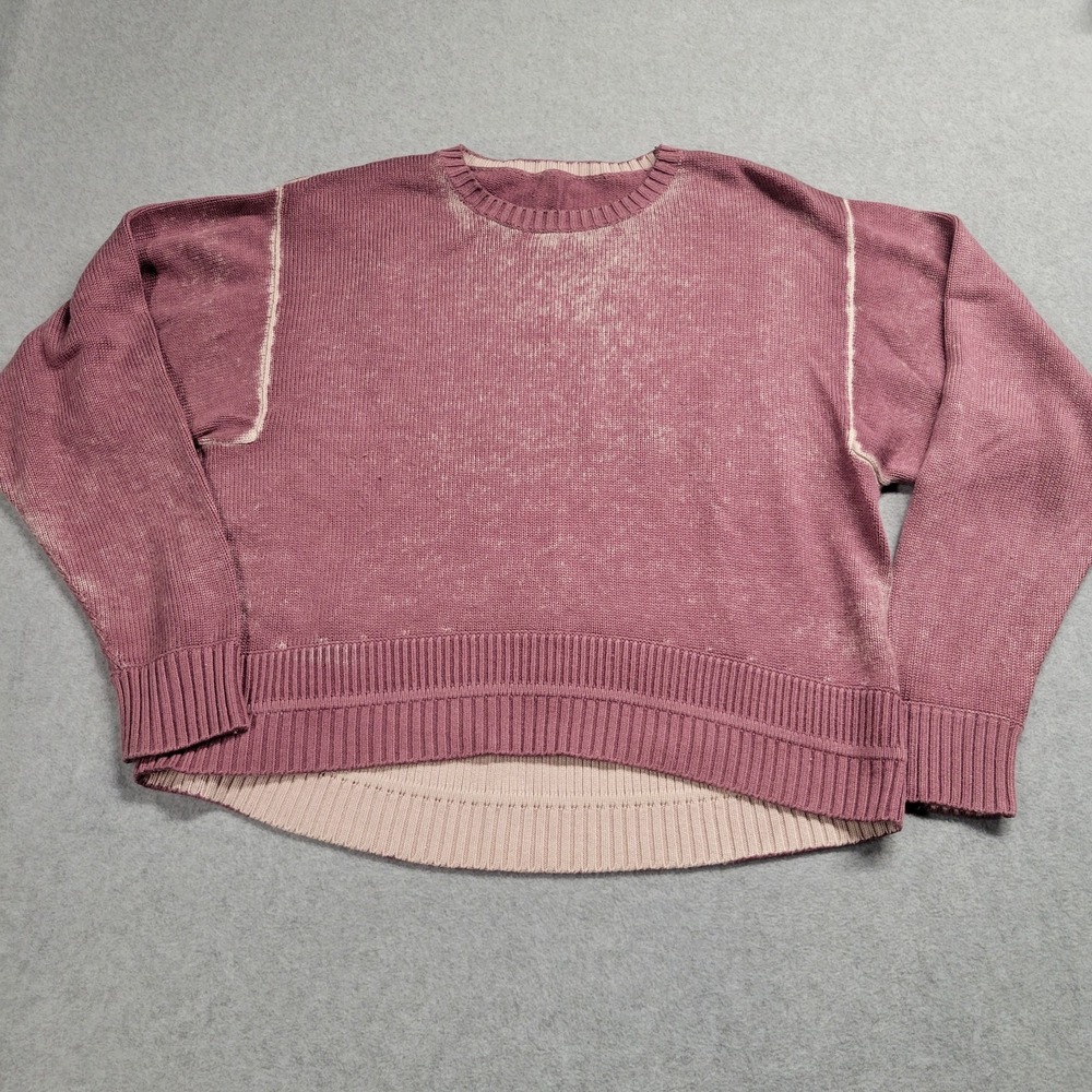 Lululemon Washed Mauve Knit Crewneck Sweater High Low Ribbed Hem Pink‎ Purple